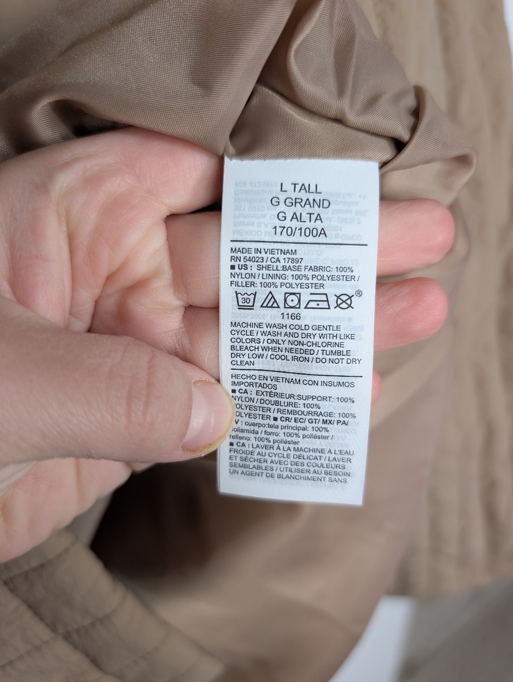 Old Navy Quilted Oversized Lightweight Water Resistant Tan Taupe Size Large Tall - Picture 5 of 9